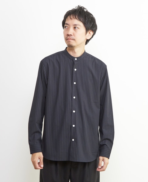 ウーリーピンストライプバンドカラーシャツ 詳細画像 グレー 2