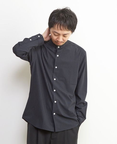 ウーリーピンストライプバンドカラーシャツ 詳細画像 グレー 20