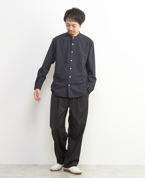 ウーリーピンストライプバンドカラーシャツ 詳細画像 グレー 21