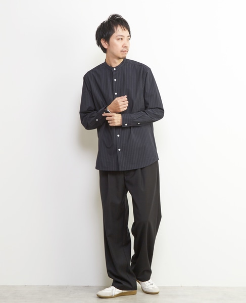 ウーリーピンストライプバンドカラーシャツ 詳細画像 グレー 22
