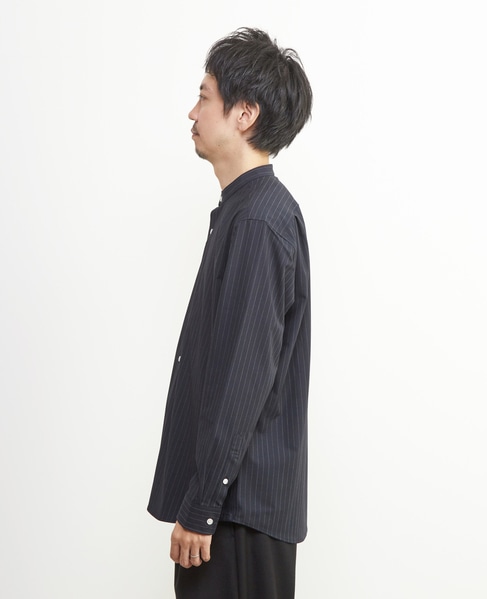 ウーリーピンストライプバンドカラーシャツ 詳細画像 グレー 3