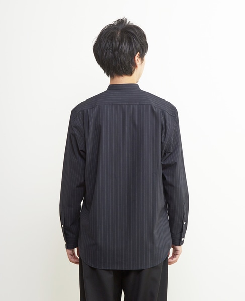 ウーリーピンストライプバンドカラーシャツ 詳細画像 グレー 4