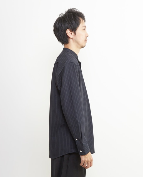 ウーリーピンストライプバンドカラーシャツ 詳細画像 グレー 5