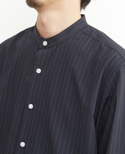 ウーリーピンストライプバンドカラーシャツ 詳細画像 グレー 6