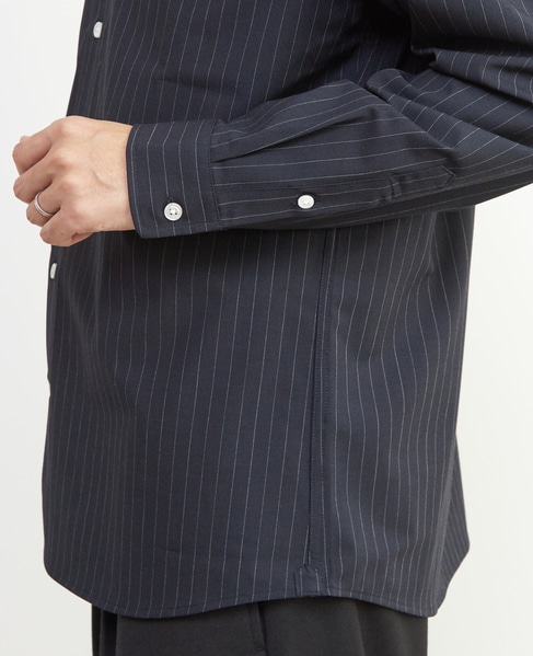 ウーリーピンストライプバンドカラーシャツ 詳細画像 グレー 7