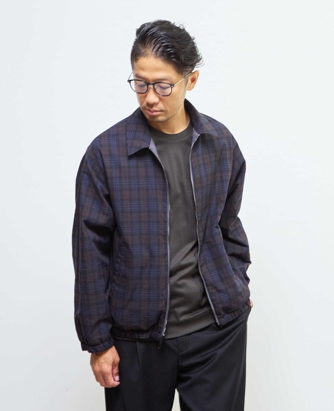 割繊タフタ×トラッドチェックリバーシブルハリントンジャケット 詳細画像 チャコールグレー 2