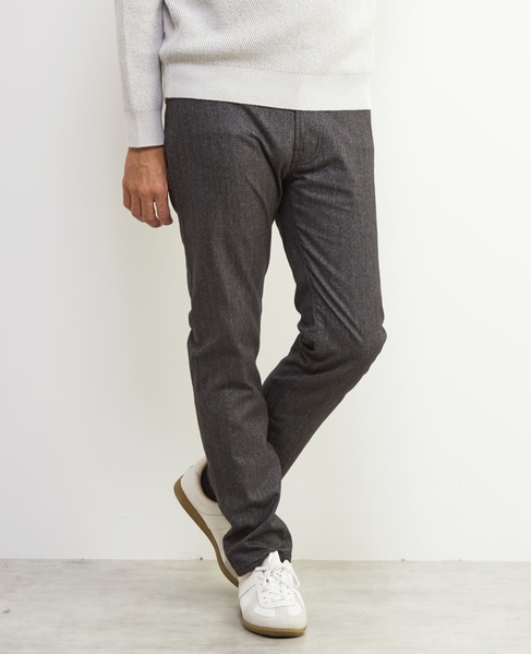 ソフトサーモヘリンボーンスリムテーパード5ポケットパンツ 詳細画像 ブラウン 3