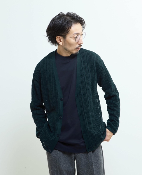 ドライタッチポリエステル | 透かし編みカーディガン 詳細画像 ブルーグリーン 1