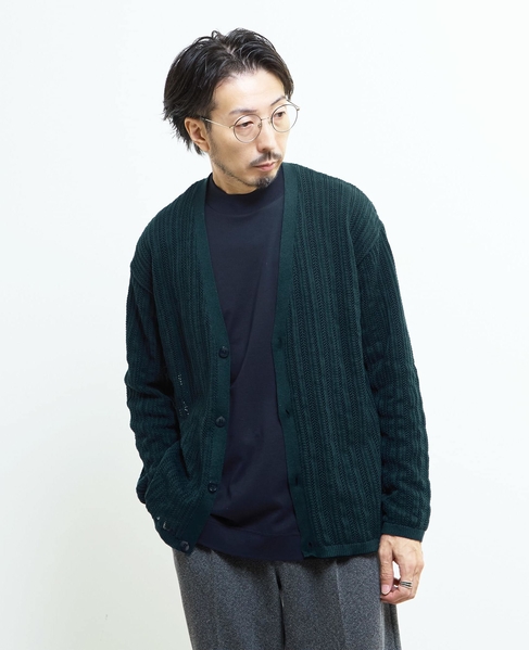 ドライタッチポリエステル | 透かし編みカーディガン 詳細画像 ブルーグリーン 13