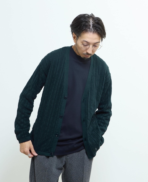 ドライタッチポリエステル | 透かし編みカーディガン 詳細画像 ブルーグリーン 14