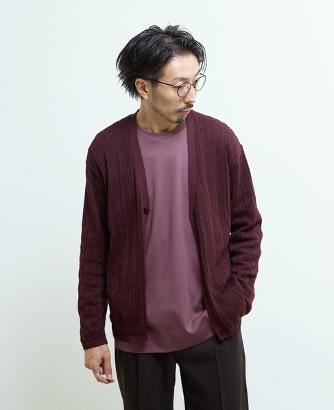 ドライタッチポリエステル | 透かし編みカーディガン 詳細画像 ブルーグリーン 19