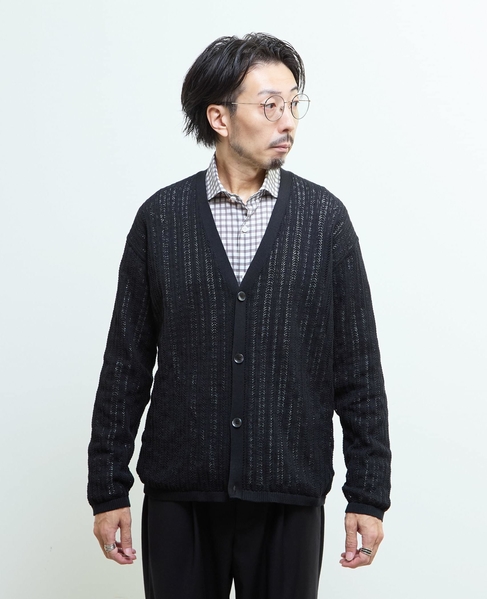 ドライタッチポリエステル | 透かし編みカーディガン 詳細画像 ブルーグリーン 2