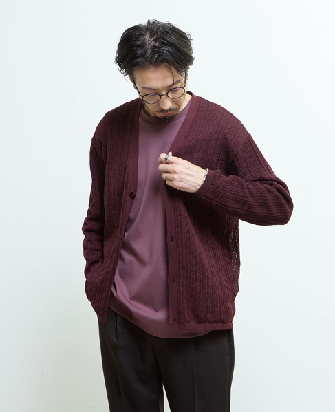 ドライタッチポリエステル | 透かし編みカーディガン 詳細画像 ブルーグリーン 20