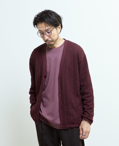 ドライタッチポリエステル | 透かし編みカーディガン 詳細画像 ボルドー 1