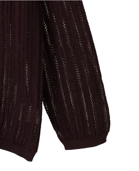ドライタッチポリエステル | 透かし編みカーディガン 詳細画像 ボルドー 5