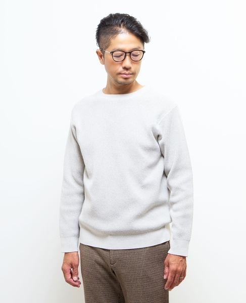 ラムウールライクプレーティングクルーネックニット 詳細画像 アイボリー 1