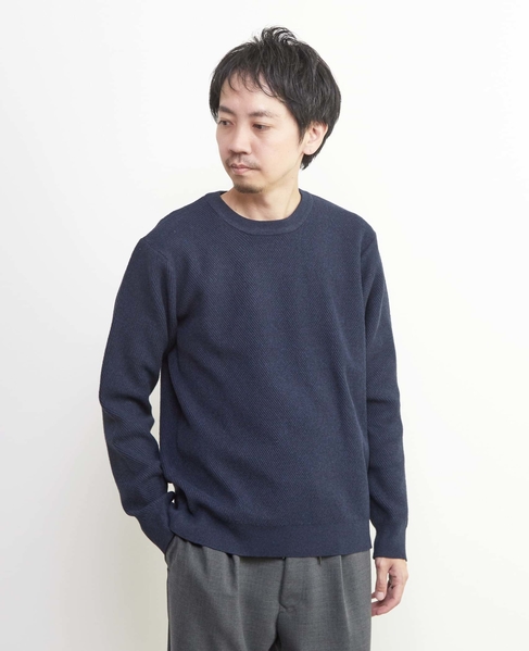 ラムウールライクプレーティングクルーネックニット 詳細画像 ネイビー 1