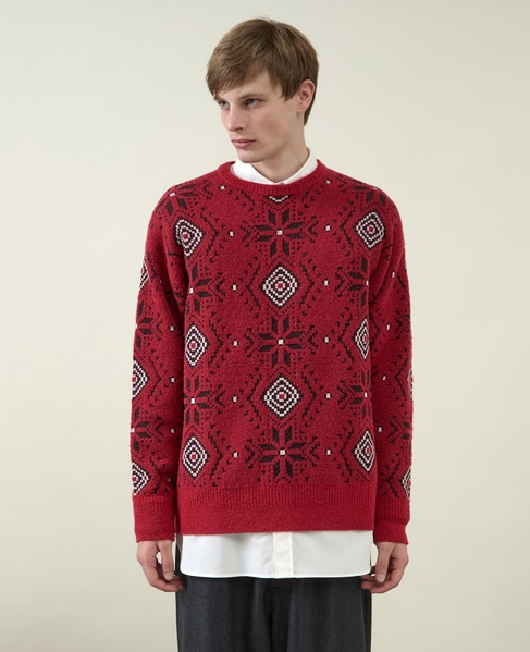 【1978 MEN'S MELROSE】ジャガードセーター 1987 詳細画像 レッド 2