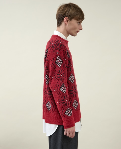 【1978 MEN'S MELROSE】ジャガードセーター 1987 詳細画像 レッド 5