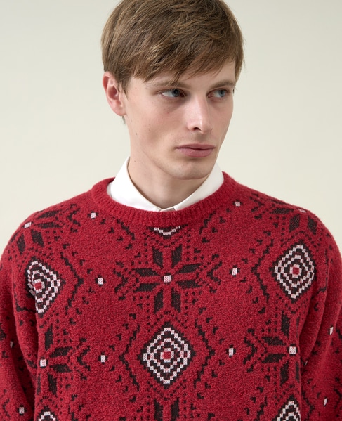 【1978 MEN'S MELROSE】ジャガードセーター 1987 詳細画像 レッド 6