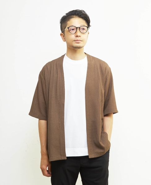 テクスチャーメッシュハーフスリーブカーディガン 詳細画像 ブラウン 15