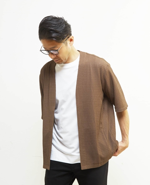 テクスチャーメッシュハーフスリーブカーディガン 詳細画像 ブラウン 16