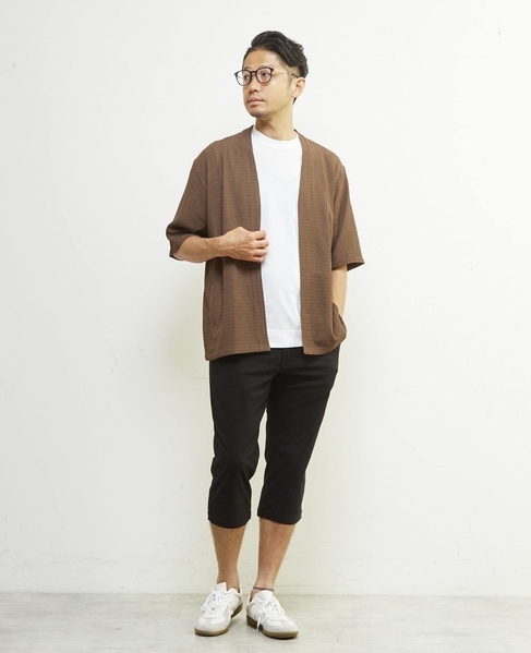 テクスチャーメッシュハーフスリーブカーディガン 詳細画像 ブラウン 17