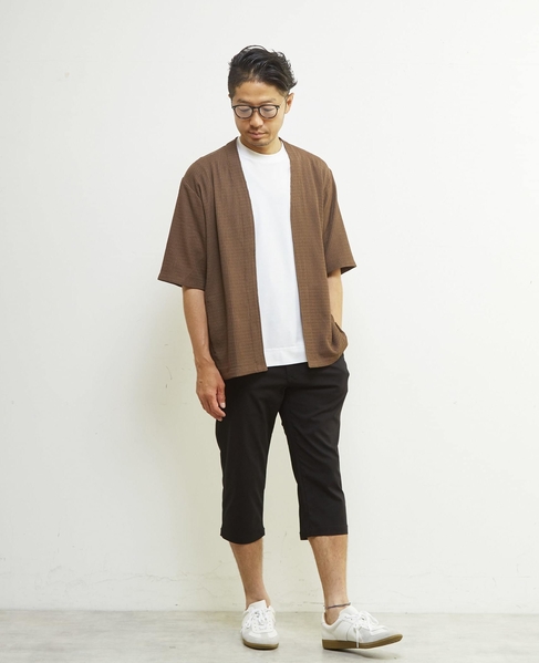 テクスチャーメッシュハーフスリーブカーディガン 詳細画像 ブラウン 18