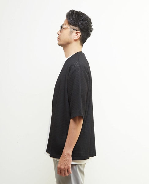 テクスチャーメッシュハーフスリーブカーディガン 詳細画像 ブラウン 3