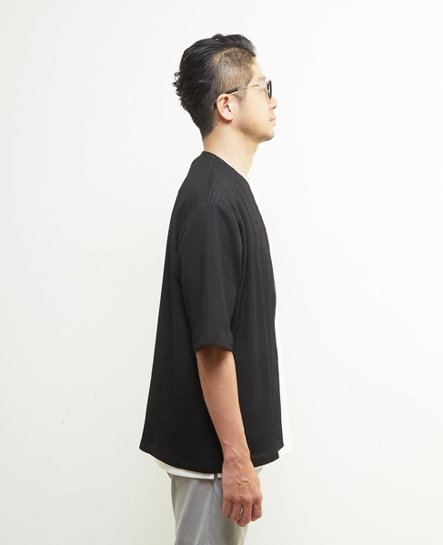 テクスチャーメッシュハーフスリーブカーディガン 詳細画像 ブラウン 5