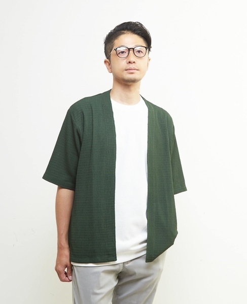 テクスチャーメッシュハーフスリーブカーディガン 詳細画像 グリーン 2