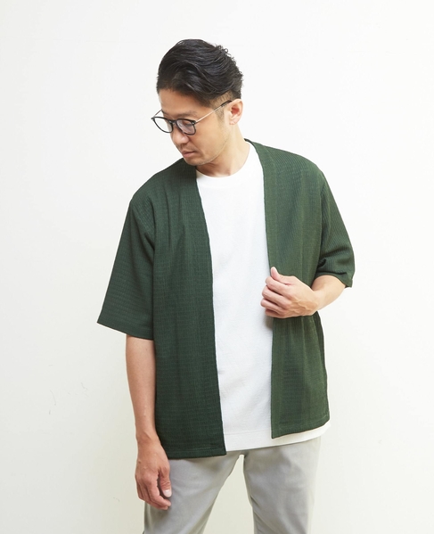 テクスチャーメッシュハーフスリーブカーディガン 詳細画像 グリーン 3