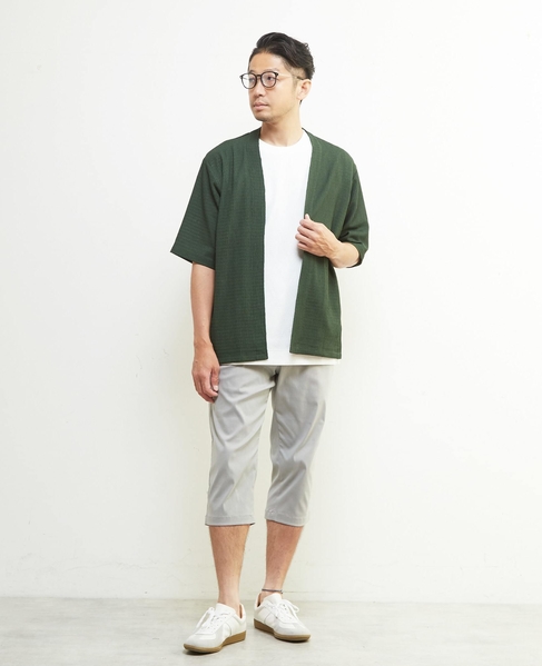 テクスチャーメッシュハーフスリーブカーディガン 詳細画像 グリーン 4