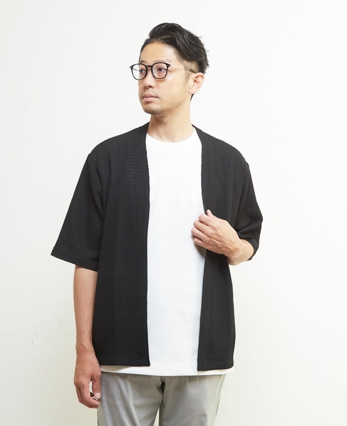 テクスチャーメッシュハーフスリーブカーディガン 詳細画像 グリーン 5