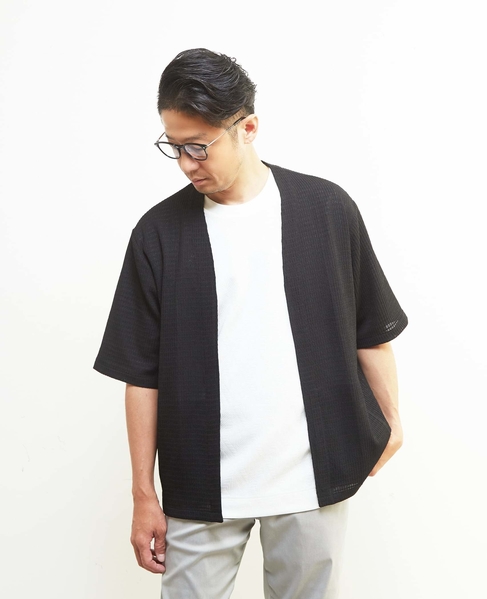 テクスチャーメッシュハーフスリーブカーディガン 詳細画像 グリーン 6