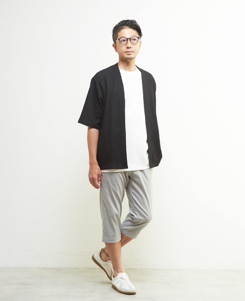 テクスチャーメッシュハーフスリーブカーディガン 詳細画像 グリーン 8