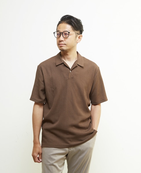 テクスチャーメッシュスキッパーポロシャツ 詳細画像 ブラウン 1