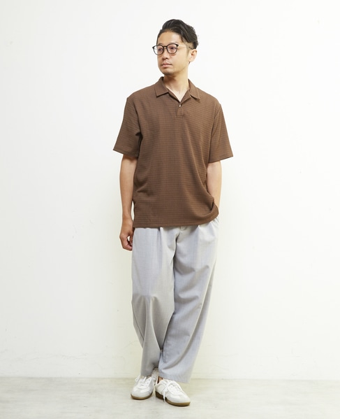 テクスチャーメッシュスキッパーポロシャツ 詳細画像 ブラウン 13