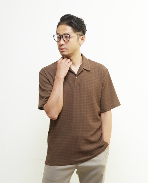 テクスチャーメッシュスキッパーポロシャツ 詳細画像 ブラウン 8