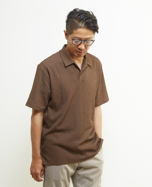 テクスチャーメッシュスキッパーポロシャツ 詳細画像 ブラウン 9