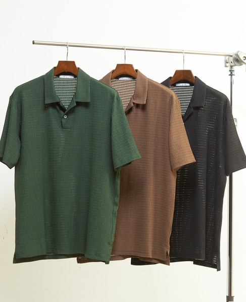 テクスチャーメッシュスキッパーポロシャツ 詳細画像 グリーン 16