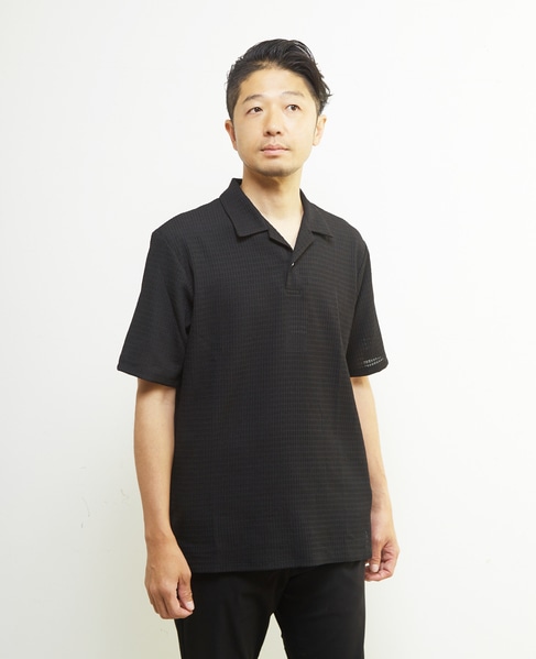 テクスチャーメッシュスキッパーポロシャツ 詳細画像 ブラック 1