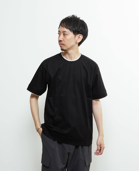 マーセライズドスムースフェイクレイヤードTシャツ 詳細画像 ブラック 1