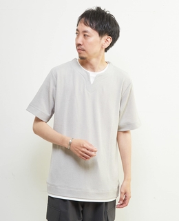 リンクスストライプキーネックフェイクレイヤードTシャツ