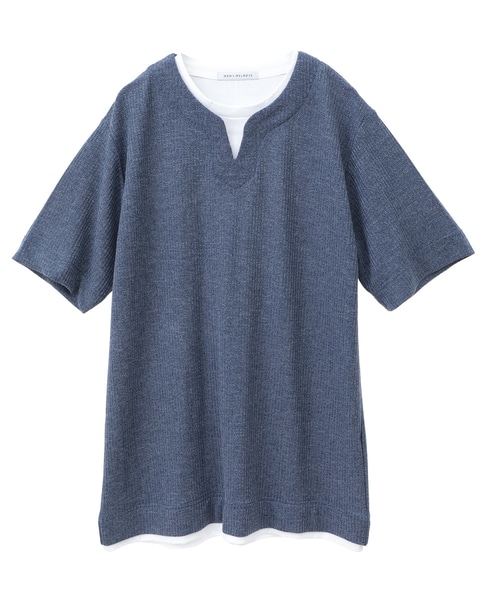 リンクスストライプキーネックフェイクレイヤードTシャツ 詳細画像 ライトグレー 10