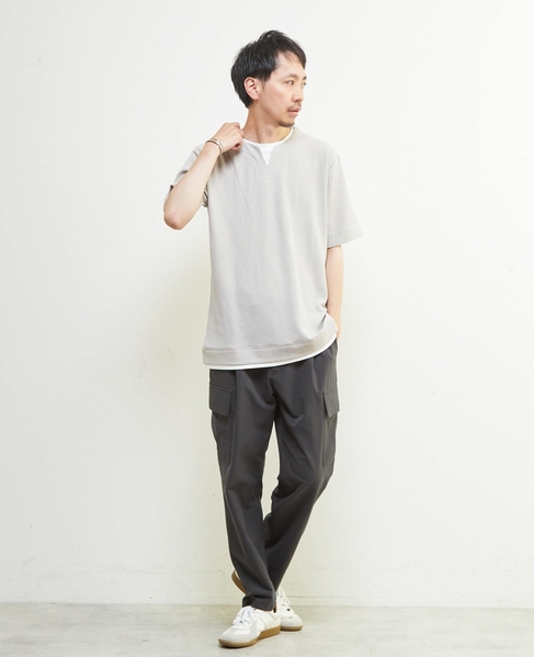 リンクスストライプキーネックフェイクレイヤードTシャツ 詳細画像 ライトグレー 16