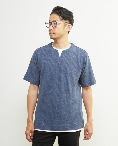 リンクスストライプキーネックフェイクレイヤードTシャツ 詳細画像 ライトグレー 19