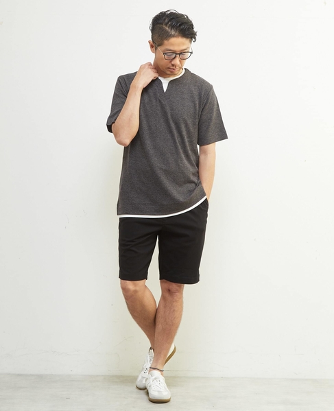 リンクスストライプキーネックフェイクレイヤードTシャツ 詳細画像 ライトグレー 23