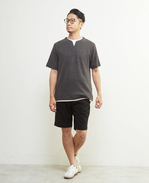 リンクスストライプキーネックフェイクレイヤードTシャツ 詳細画像 ライトグレー 24