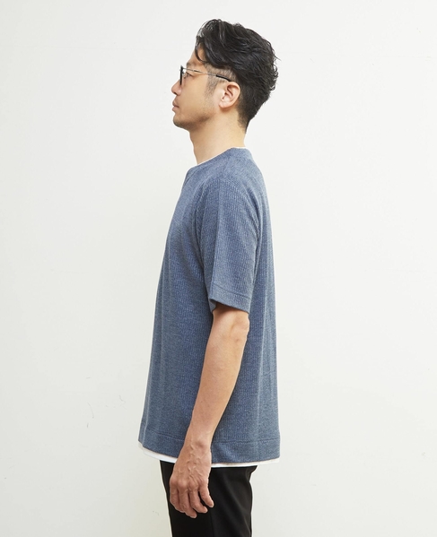 リンクスストライプキーネックフェイクレイヤードTシャツ 詳細画像 ライトグレー 3